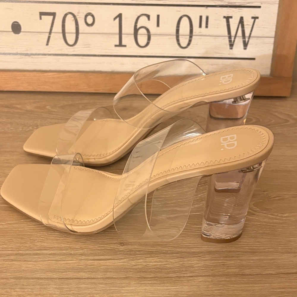 BP Clear Strap Nude Block Heels